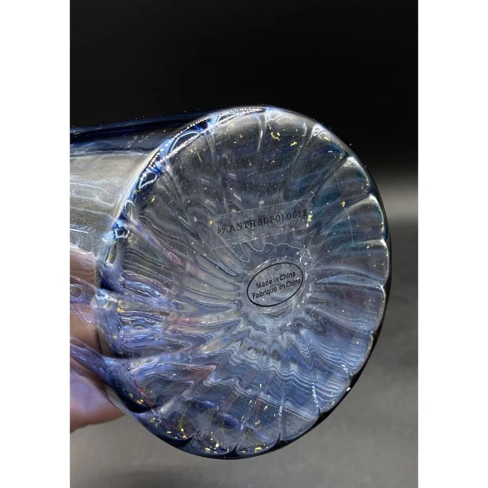 Three Tier Glass Vase Blue & Clear Anthropologie 11.5” Sphere Ribbed
